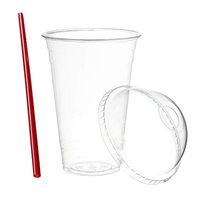 (50 Sets) 20 oz Clear Plastic Cups with Dome Lids and FREE Straws, Crystal Clear PET Cup and Dome Lid with Hole for Cold Drinks, To Go Iced Coffee, Juice, Soda, Bubble Boba Tea, Smoothie