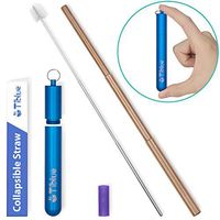 Reusable Collapsible Straw, Rose Gold 9.25'' Stainless Steel Metal Straw, BPA-Free FDA Approved Reusable Drinking Straws & Portable Telescopic Straw with 1 Blue Case, 1 Cleaning Brush, 1 Silicone Tip