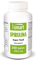 Supersmart - Spirulina 500 mg - Blue Algae Rich in Antioxidants, Proteins, Caritenoids and Phycocyanin | Non-GMO - 240 Tablets