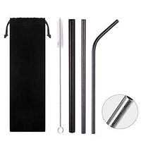 Industrial Revolution Set of 3 Stainless Steel Metal Straws Ultra Long 8.5 Inch Reusable Straws for Tumblers Rumblers Cold Beverage (1 Straight|1 Bent|1 Brushes|1 Boba) with Stylish Pattern (Black)