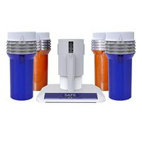 Safe Rx Mini-Safe Pill Bottle | Set Your Own Code Combination Lock | Secure Medication or Small Valuable Items, Certified Child-Resistant, Senior-Friendly| 5.4″ x 2″ Bottles 4-pk Blue/Amber + Encoder