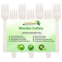 200 Piece Disposable Wooden Forks- 6 Inch Length Wooden Cutlery