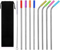GREHOME Metal Drinking Straws Stainless Steel Straws Drinking Straws with Silicon Tips Reusable FDA BPA - 10.5" Ultra Long- W/Cleaning Brush for 20/30 Oz for Yeti Tumblers (4Straight|4 Bent|1 Brush)