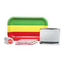 Blazy Susan King Size Slim Pink Rolling Papers (3 Packs), Zen 110mm Automatic Rolling Box, Rolling Paper Depot 4 Piece 42mm Grinder, Rolling Paper Depot Rolling Tray – 6 Items – Bundle (Rasta)