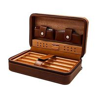Smoking Set/Cigar Box Travel Portable Cigarette Case Cedar Wood Lined with Leather with Cigar Cutter and Humidifier Leather Case Can Accommodate 4 Cigar Zipper Bag Men's Gift Box Multi-