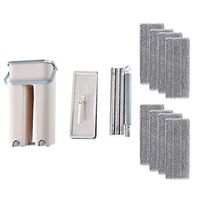Extendable Handle Flat Floor Mop and Bucket Set for Home Floor Cleaning with 8 Washable Reusable Microfiber Pads