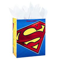 Hallmark 13" Large Gift Bag with Tissue Paper (Superman Logo, Red Foil) for Birthdays, Fathers Day, Superhero Parties and More