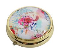 XingBoo Custom New Hot Round Medicine Tablet Pocket Travel Gold Pill Case Vitamin Glass Decorative Box (Pineapple Floral Skull)