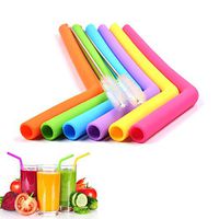 UlikeLF 6 Pcs Reusable Silicone Straws Extra Long 10 inch Smoothie Drinking Straws BPA Free for 20 & 30 oz Tumbler (6 Bent + 2 Brushes)
