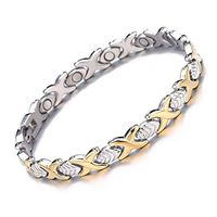 WangGao Leaf Shape Stainless Steel Magnetic Therapy Bracelet Health Care Gift for Womens,Silver with Gold