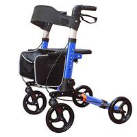 KarePro Lightweight Compact Designed Folding Rollator Walker with 8 inches Wheels Wide Seat Thick Backrest and Adjustable Handle Height, Blue