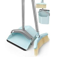 KIRA Long Handled Dustpan and Brush Curved Broom Fully Toothed Comb Easy to Clean Soft Rubber Strip Vertical Dustpan 2-Piece Set Suitable for Schools, Homes, Hairdressers, Shops
