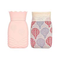 Xboun Microwave Heating Bottle Environmental Silicone Transparent Hot Water Bag with Knit Cover, Hot & Cold Therapies-Gift for Birthday, Christmas, Valentine's Day, Gift Exchange Party (Small, Pink)