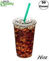 Iced Coffee Go Cups and Lids | Cold Smoothie | Plastic Cups with Lids | 16 oz Cups, 50 Pack | Clear Plastic Disposable Pet Cups | Ideal for Coffee, Parfait, Juice, Soda, Cocktail, Party Cups