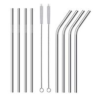 Excitingus Set of 8 Stainless Steel Straws | 4 Straight + 4 Bent Reusable Metal Drinking Straws | Size 8.5 Inch x 6mm | For 20oz Yeti RTIC SIC Ozark Trail Tumblers