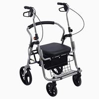 Folding Rolling Walker Rollator Heavy Duty with 19" Wide Faux Leather Seat, Two-Way Backrest Installation, Handle Brake, Drive Walker for Senior, 100kg/220lb Capacity, Black