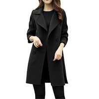 CHIDY Women's Coats Double Breasted Lapel Casual Solid Trench Coat Outwear Wool Coat Slim Pea Coat(Medium,Black)