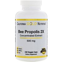 California Gold Nutrition Bee Propolis 2X Concentrated Extract 500 mg 240 Veggie Caps, Milk-Free, Fish Free, Gluten-Free, Peanut Free, Salt-Free, Soy-Free, Sugar-Free, Wheat-Free, Yeast-Free, CGN