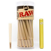 ESD Yellow Doob Tube with RAW Classic KS (50 Pack) Prerolled Cones | Conetainer Vial Metallic Aluminum Smell Proof Air Tight with Cone Holding Cap