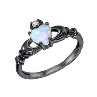 GerTong 1 PCS Luxury Women's Ring Elegant Heart Shape Opal Black Zircon Diamond Rings Anniversary Engagement Ring Jewelry Gifts for Women Lady Girls Size 7#