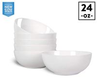 HARMAN & CO Salad Noodle Soup Bowl, Deep Medium 6" (24oz), Microwave & Dishwasher Safe, Frost White (Set of 6 Bowls)