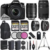 Canon EOS 80D Wi-Fi Full HD 1080P Digital SLR Camera + Canon 18-135mm IS USM + Canon 75-300mm III + 0.43Wide Angle Lens + 2.2x Telephoto Lens. All Original Accessories Included - International Version