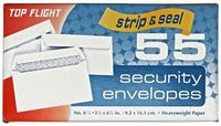 Top Flight Boxed Security Envelopes, Strip and Seal Closure, 3.75 x 6.75 Inches, White, 55 Envelopes per Box (6900117)