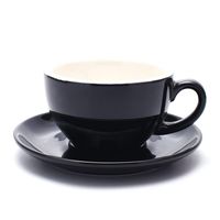 Coffeezone Latte Art Cup and Saucer for Latte & Cappuccino New Bone China, Mate for Coffee Shop and Barista (Glossy Black, 10.5 oz)