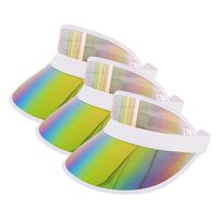 Rebecca Women Men Summer Colourful Membrane Sun Visor Caps Transparent Plastic Sun Hat Elastic Headband UV Protection Outdoor Sports Beach Cap 3 Silver
