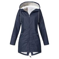 Ulanda Women's Winter Warm Coat Hoodie Plus Size Hooded Windproof Overcoat Fleece Outwear Jacket with Drawstring Navy
