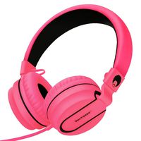 RockPapa Stereo Adjustable Foldable Headphones Lightweight Headband Headsets with Microphone 3.5mm for Cellphones Smartphones iPhone Tablets Laptop Computer Mp3/4 DVD (Black/Pink)