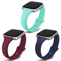 Kmasic Compatible Versa Bands 3 Pack, Narrow Slim Soft Silicone Small Replacement Wristband for Versa/Versa Lite Edition Women Men, Teal/Navy/Wine Red, Small