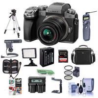 Panasonic Lumix DMC-G7 Mirrorless Micro 4/3s Camera with 14-42mm Lens, Silver - Bundle with Camera Case, 64GB SDXC U3 Card, Spare Battery, Tripod, Video Light, Shotgun Mic, Software Package and More