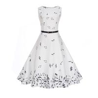Jushye Womens Sleeveless Dress, Summer Vintage Music Printing Bodycon Casual Evening Party Prom Swing Dress (S, White 2)