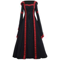 smallwoodi Christmas Dress,Christmas Costumes,Women Lace Up Long Sleeve Floor Length Medieval Dress Halloween Costume Hooded Square Collar Trumpet Sleeve Large Sleeve Dress Black XXL
