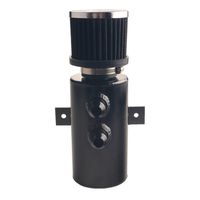 Dewhel JDM Universal Brushed Baffled Aluminum Performance Fuel Tank Oil Catch Can with Breather Filter 10 AN (Black)