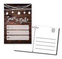 50 Save The Date Postcards Rustic - Wood and Lights - Fill in The Blank