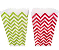 Christmas Popcorn Treat Boxes - Red, Green Chevron Pattern - 24 Pack