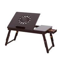 Goujxcy Lap Desk Tray,Fashionable Sunflower Engraving Pattern Adjustable Bamboo Computer Desk,Coffee Color