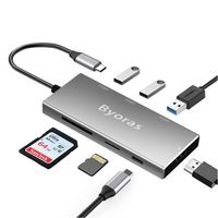 USB C HUB, Byroras 7-in-1 USB C to 4K HDMI Adapter, 60W PD Charging, SD TF Card Reader, 3 USB 3.0 Ports for MacBook/Pro/Air 2016/2017/2018 and Type C Windows Laptops