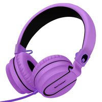 RockPapa Stereo Adjustable Foldable Headphones Lightweight Headband Headsets with Microphone 3.5mm for Cellphones Smartphones iPhone Tablets Laptop Computer Mp3/4 DVD (Black/Purple)