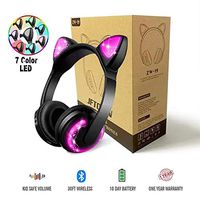Wireless Bluetooth LED Cat Ear Headphones for Girls, 7-Color Color Changing Glowing Over Cosplay Cat Ears Gaming Headsets with Microphone for Smartphones PC Tablet