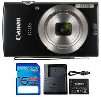 Canon IXUS 185 / ELPH 180 Digital Camera (Black) with 16 Gb Memory Card