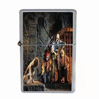 Vintage Pirate Ship Flip Top Oil Lighter S13 Smoking Cigarette Smoker Includes Silver Case Flag Ghost Treasure Captain Boat Map High Seas