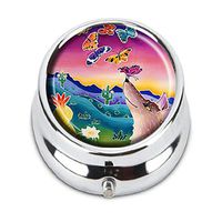 Guojew Coyote and The Laughing Butterflies Custom Fashion Round Pill Box Tablet Holder Pocket Purse Organizer Case Decoration Box
