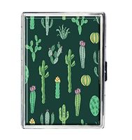 Cactus Plant Seamless Pattern Design Stainless Steel ID Cigarettes Case Holder Stylish Credit Card Wallet