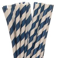 Biodegradable Paper Straws Dark Blue Striped (100)