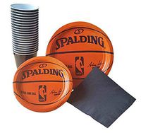 Spalding Basketball Party Supplies Pack for 18 Guests - Including Dinner Plates, Dessert Plates, Plastic Cups, and Napkins
