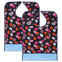 Sumnacon Reusable Waterproof Adult Bibs 2 Pack with Crumb Catcher- Machine Washable, Large Extra Long Mealtime Protector, Dining Bibs with Crumb Catcher(Lip-Prints)