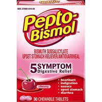 Pepto-Bismol 5 Symptoms Digestive Relief Chewable Tablets, Cherry 30 ea (Pack of 6)
